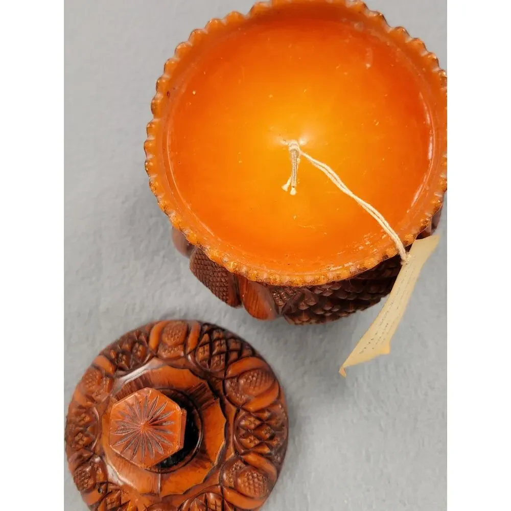 Vintage Winart Pottery Tangerine Candle Lidded Sugar Bowl Harvest Decor